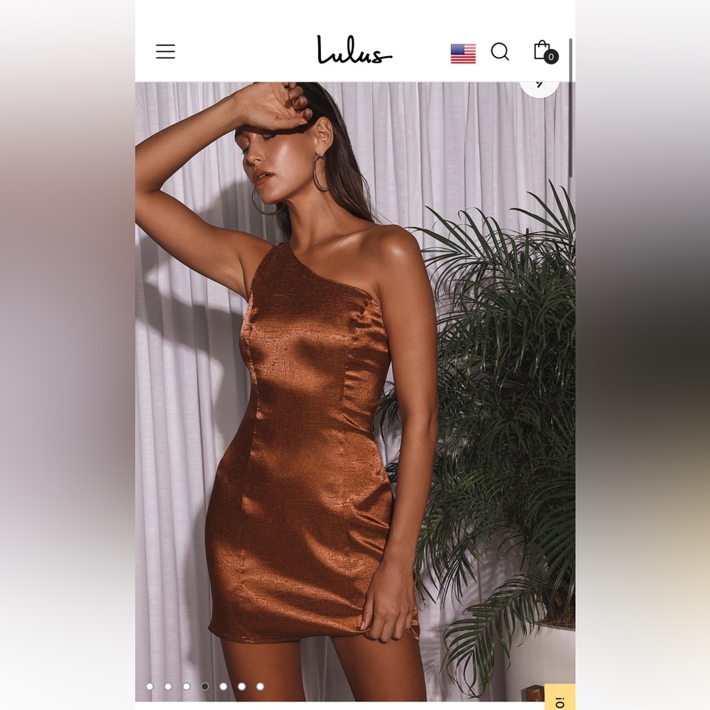 Lulu’s Lissette Bronze Satin One-Shoulder Mini Dress (new with tags)